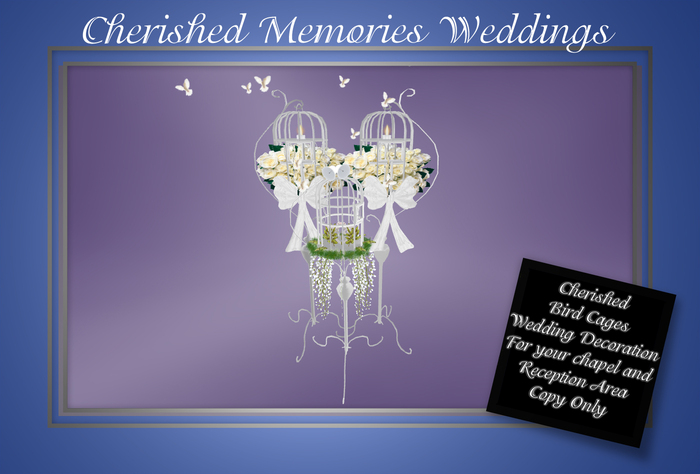 Three Bird Cage Wedding Set White Roses