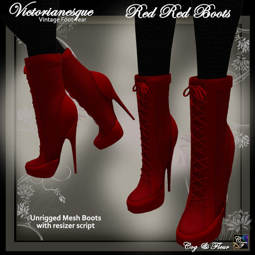 C&F Victorian Boots - Red/Red