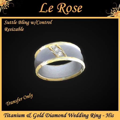 Titanium & Gold Diamond Wedding Ring - Men's Ring (Gift Box)