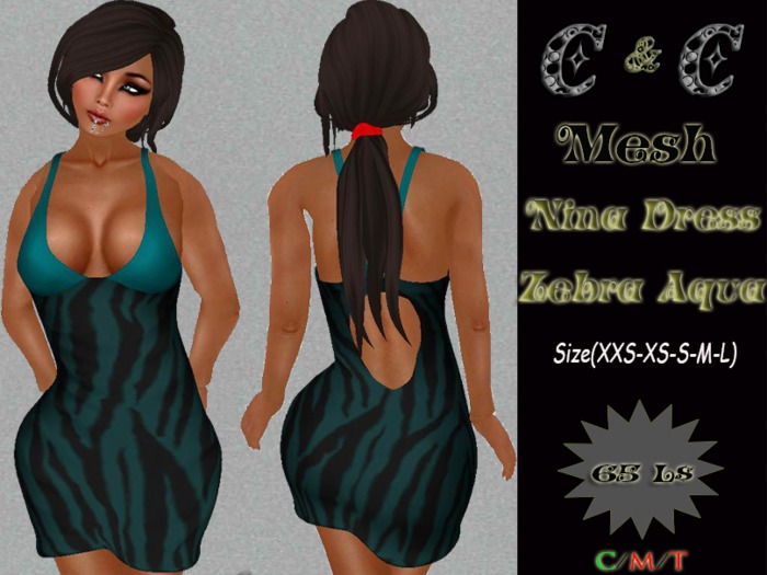 *clothes MESH woman Nina Dress (Zebra Aqua)* DEMO