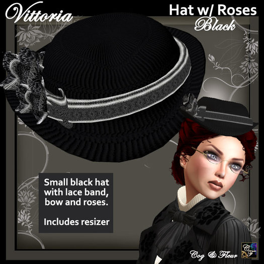 C&F Vittoria Small Hat w/ Roses - Black
