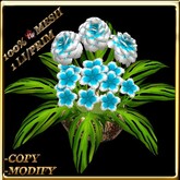 LW Mesh Carnations and Primroses in Basket - Baby Blue (1 LI / Prim)