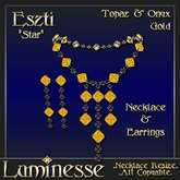 * * OUTLET PRICE * * ESZTI "Star" Topaz Necklace & Earrings Set - Yellow Topaz Black Onyx Gold