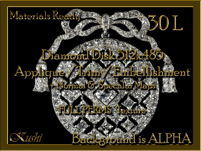 Diamond Disk 512x485 Applique / Jewel / Embellishment / Trim with Alpha Full Perms Materials Ready