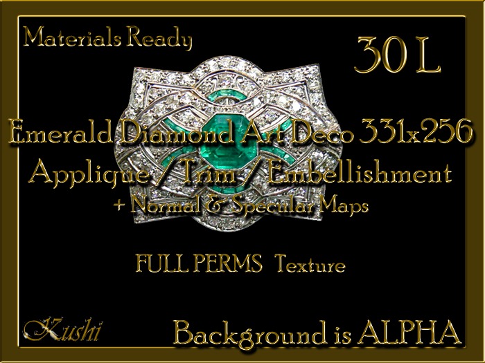 Emerald Diamond Art Deco 331x256 Applique / Jewel / Embellishment / Trim with Alpha Full Perms Materials Ready