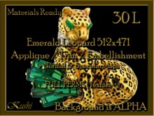 Emerald Leopard 512x471 Applique / Jewel / Embellishment / Trim with Alpha Full Perms Materials Ready