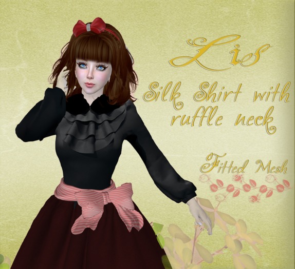 *: Lis :* Silk Shirt w/Ruffle Neck (Black)