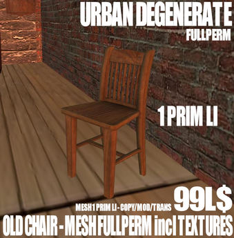 Second Life Marketplace - Old Chair 1 Prim MESH Fullperm incl Texture Map