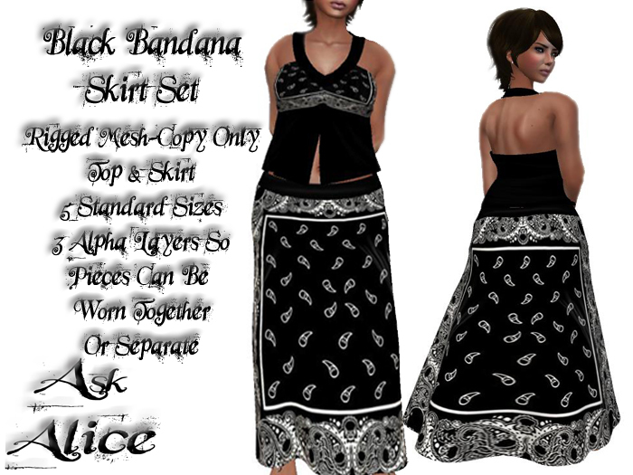 Second Life Marketplace /\AA/\ Black Bandana Skirt Set