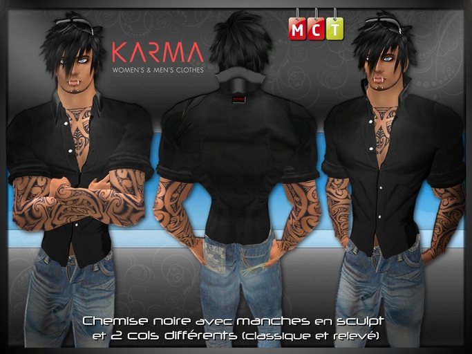 Karma - Black Shirt short sleeves with sculpted sleeves and collar