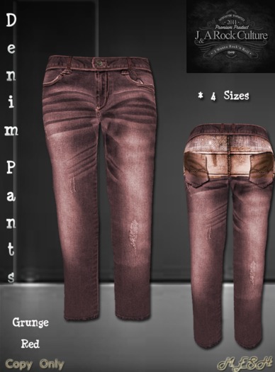 Men Denim Pants Grunge Red