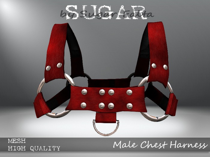 SUGAR for MEN - Male Chest Harness - RED LEATHER