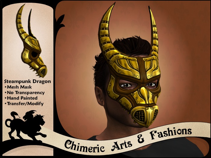 ~Chimeric Fashions~ Steampunk Dragon Mask (Brass)