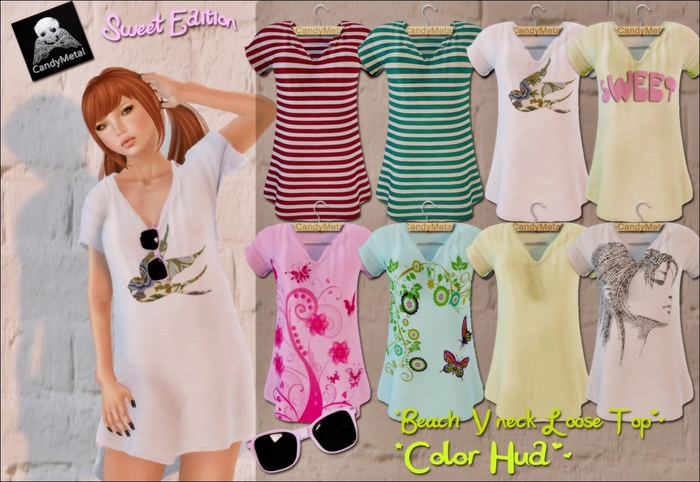 ~CandyMetal~ Beach V Neck Loose Top Sweets