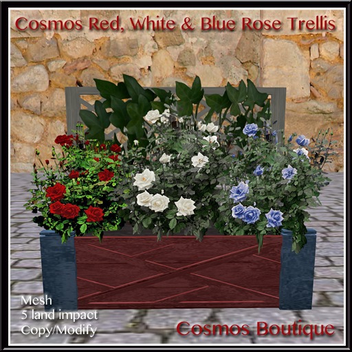 Cosmos Red, White & Blue Rose Trellis (BOX)