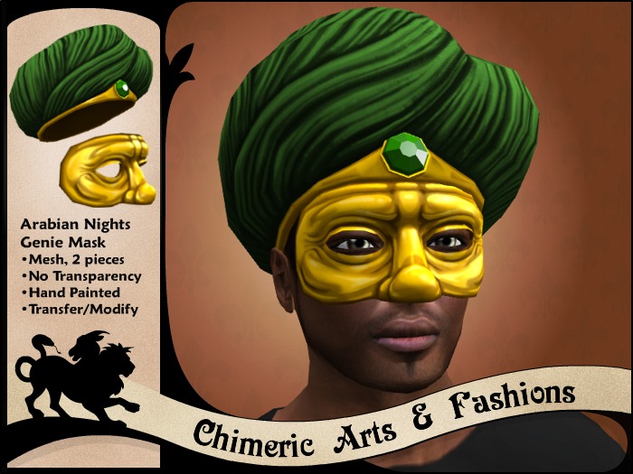 Arabian Nights Genie Mask & Turban (Green & Gold)