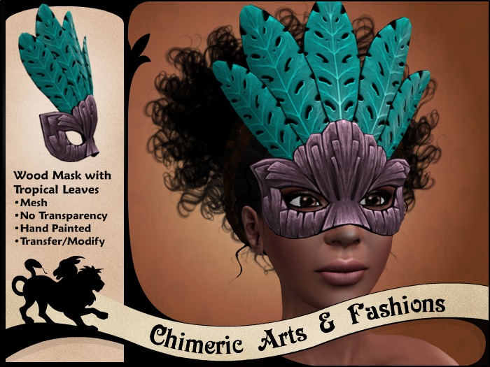 ~Chimeric Fashions~ Wood Mask with Tropical Leaves (Purple)