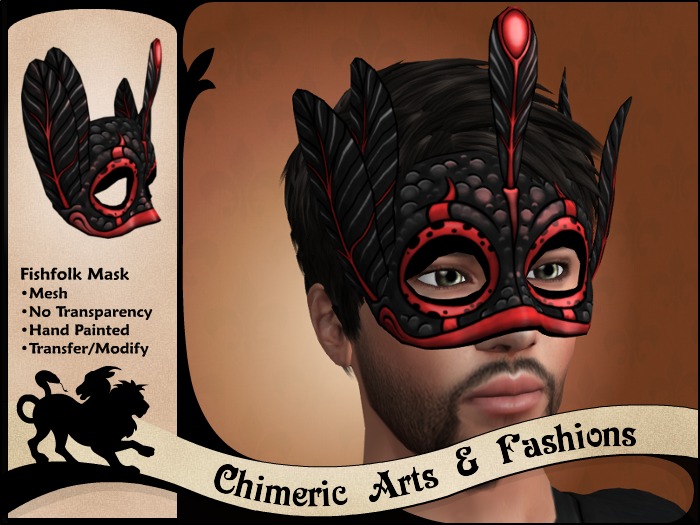 ~Chimeric Fashions~ Fishfolk Mask (Black & Red)