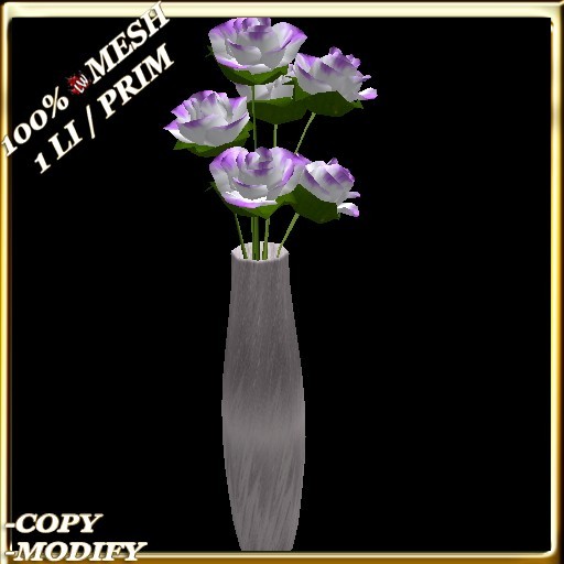 LW_ Mesh Roses in Vase - Soft Purple White (1 LI / Prim)