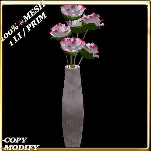LW_ Mesh Roses in Vase - Soft Pink White (1 LI / Prim)