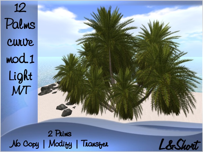 L$1 GIFT 12 Palms Trees Group curve-2 Prims- light foliage ULTRA LOW PRIM M/T Promo Price LIMITED TIME!!!!