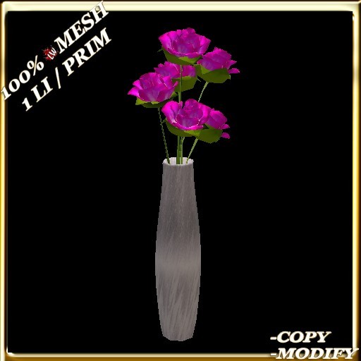 LW_ Mesh Roses in Vase - Bright Pink 2 (1 LI / Prim)