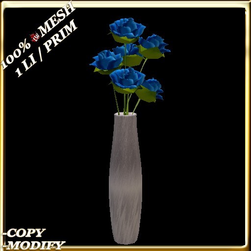 LW_ Mesh Roses in Vase - Silk Blue (1 LI / Prim)