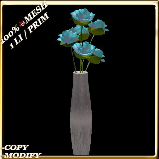 LW_ Mesh Roses in Vase - Cascade Blue (1 LI / Prim)