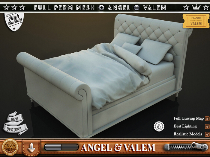 .::VALEM::.  Full Perm Mesh Great Quilted Scroll Fabric Bed