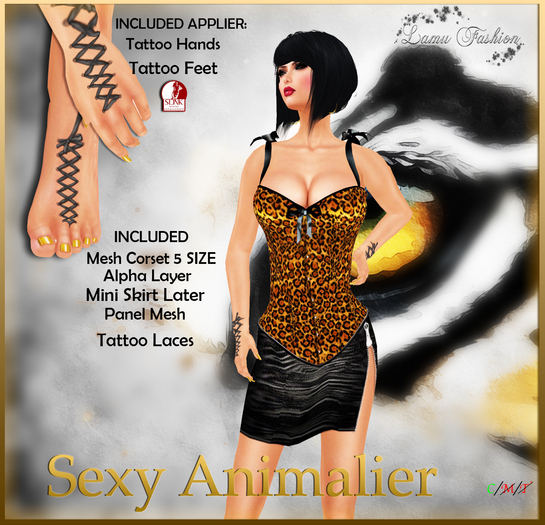 -Lamu Fashion-Sexy Animalier Corset.Skirt and Tattoo