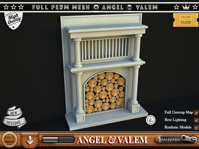 .::VALEM::. Full Perm Mesh New Fashion Wood Burning Fireplace