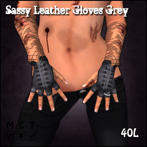 [Sassy Kitty Designs] Leather Gloves Grey