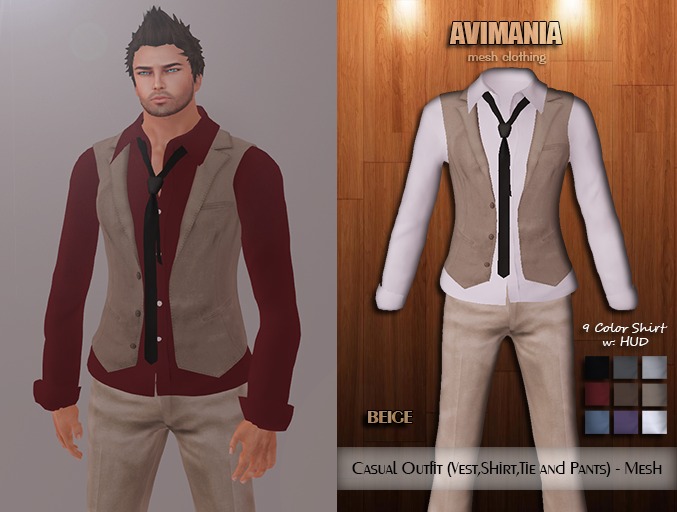 Outfit (Vest,Shirt,Tie and Pants) - (Beige).mesh