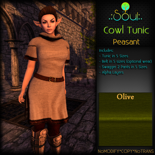 .:Soul:. Cowl Tunic - Female - Olive