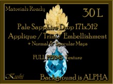 *Kushi* Pale Sapphire Drop 171x512 Applique / Embellishment / Trim with Alpha Full Perms Materials Ready