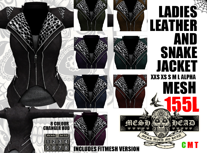 Mesh Head - Ladies Leather & Snake Jacket - All Sizes