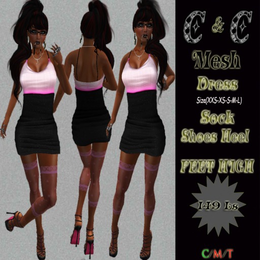 *clothes MESH woman Dress Sock Shoes Heel FEET HIGH (Pink/Black)* DEMO