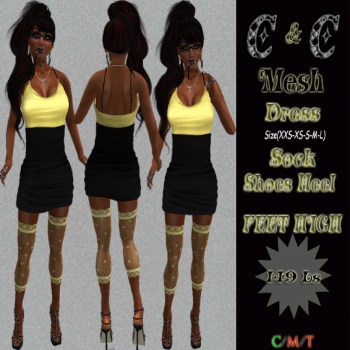 *clothes MESH woman Dress Sock Shoes Heel FEET HIGH (Yellow/Black)* DEMO