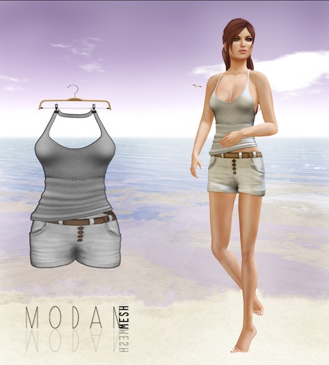 ::M.O.D.A.N.M.E.S.H.::Grey Top & WHite Short