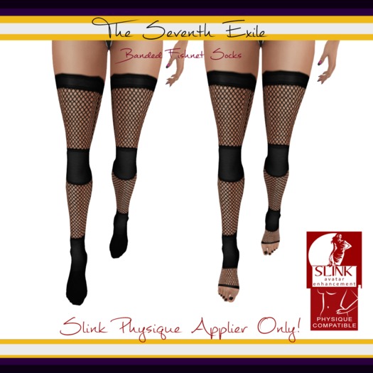 The Seventh Exile: Banded Fishnet Socks: Black Physique Applier ONLY!