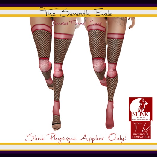The Seventh Exile: Banded Fishnet Socks: Pink Break Physique Applier ONLY!