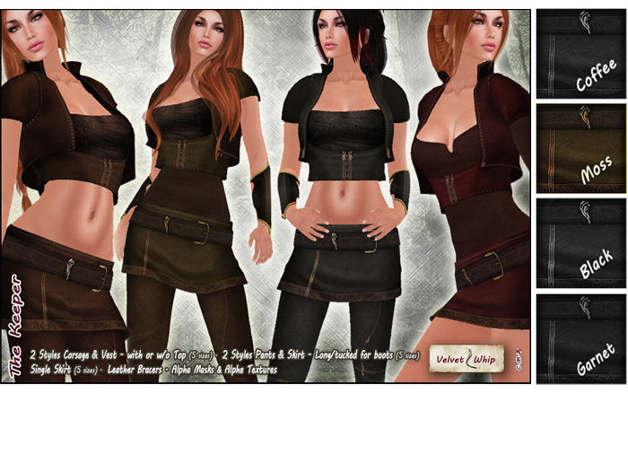 [V/W] The Keeper Moss - Medieval Fantasy adventurer mix & match set, w/ leather corsage & vest, pants, skirt, bracers