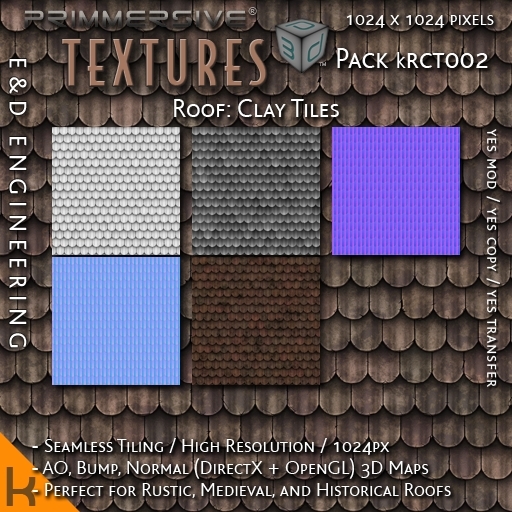 Second Life Marketplace - [kRCT002] 1024px Rustic Clay Tile Roof ...