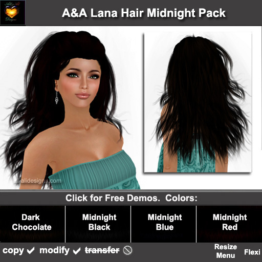 ** July Sale ** A&A Lana Hair Midnight Pack (4 Colors Pack). Long wavy 70s hairstyle